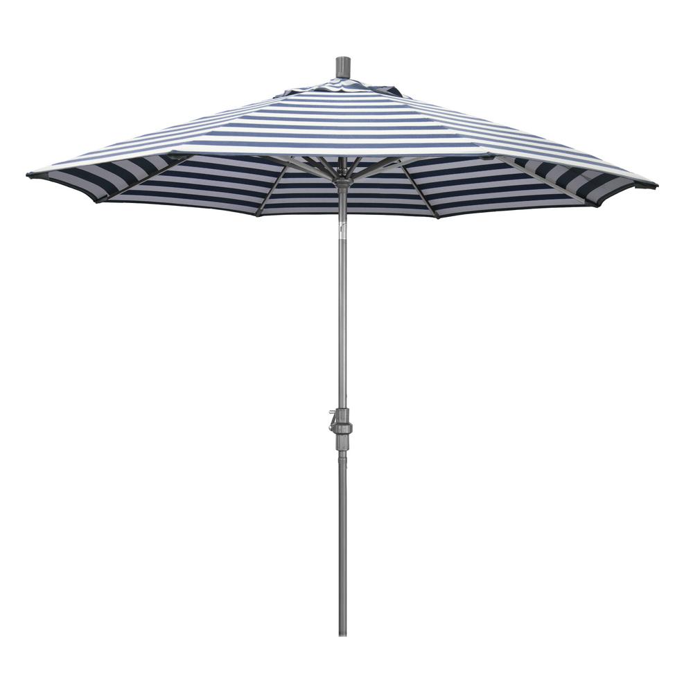 California Umbrella 9 Ft Hammertone Grey Aluminum Market Patio Umbrella With Collar Tilt Crank Lift In Navy White Cabana Stripe Olefin Gscu908010 F96 The Home Depot