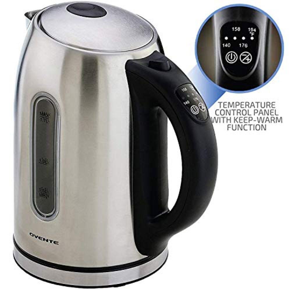 Ovente 7.1Cup Nickel Brushed Stainless Steel Electric Kettle Cordless