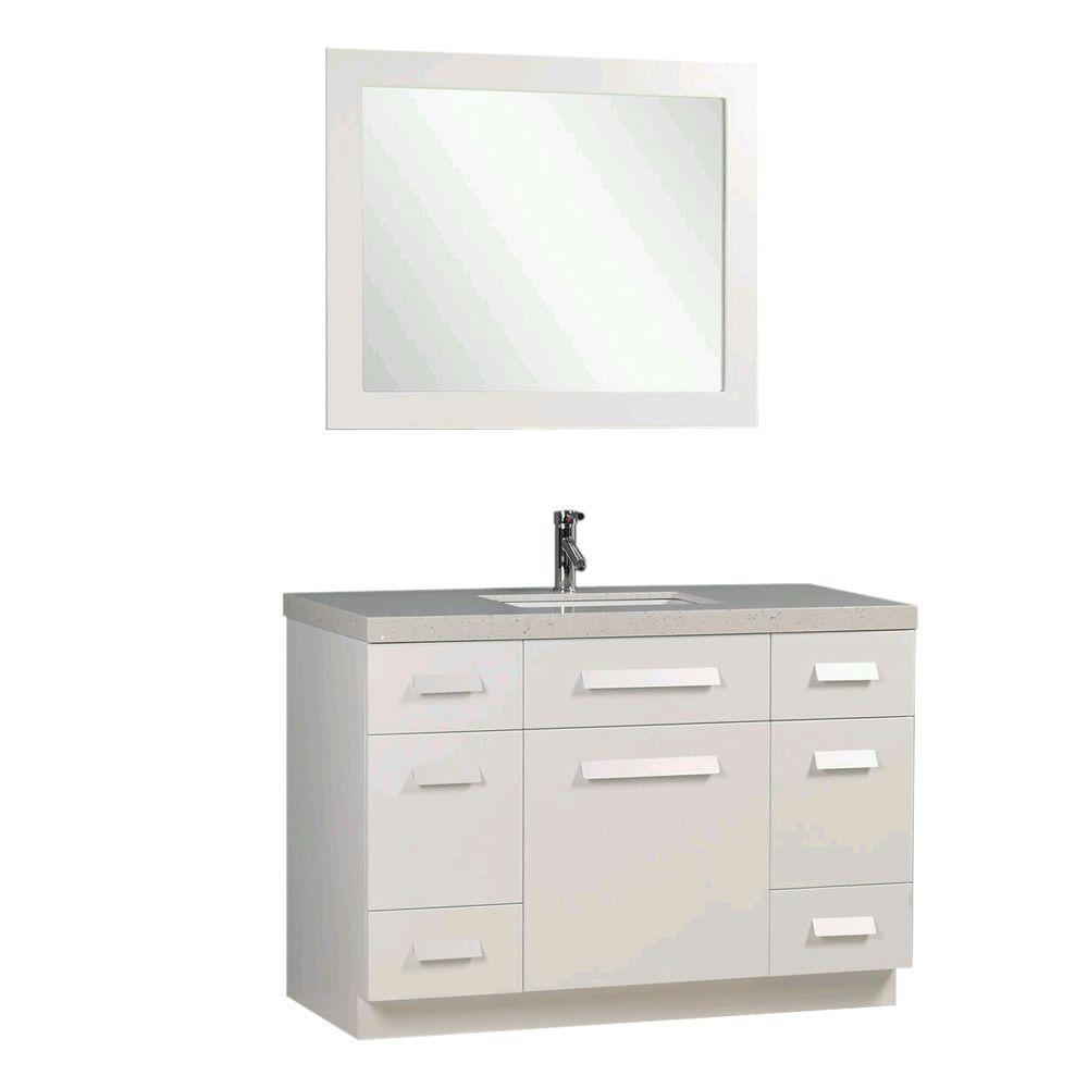 Design Element Moscony 48 in. W x 22 in. D Vanity in White with Quartz Stone Vanity Top and