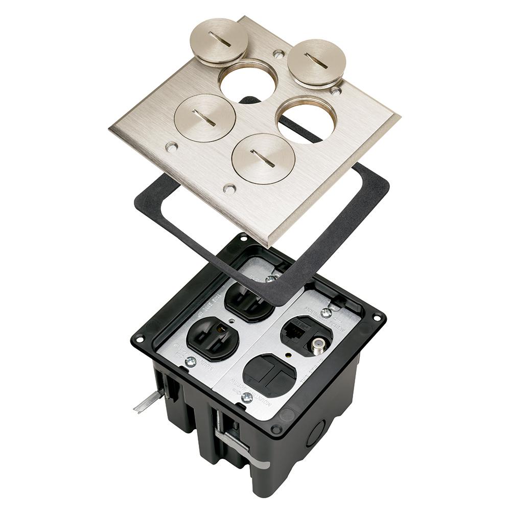 Slater Nickel 1-Gang Floor Box w//Tamper-Resistant Single Receptacle for Wood Sub