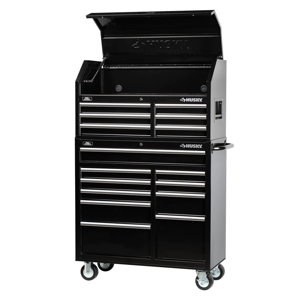 Husky 41 in. 16Drawer Tool Chest and Rolling Tool Set, Black