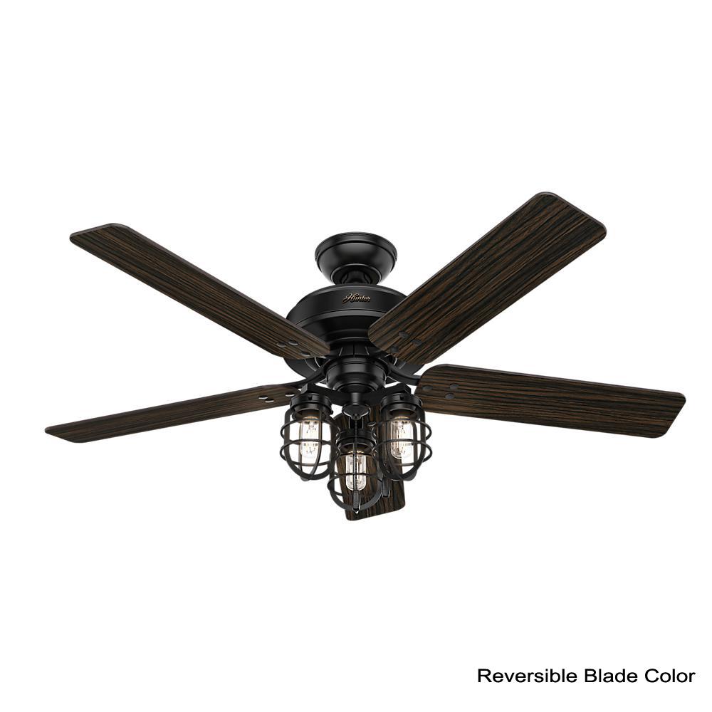Hunter Port Isabel 52 In Led Indoor Outdoor Matte Black Ceiling Fan With Light Kit 53420 The Home Depot - Ceiling Light Outdoor Fan