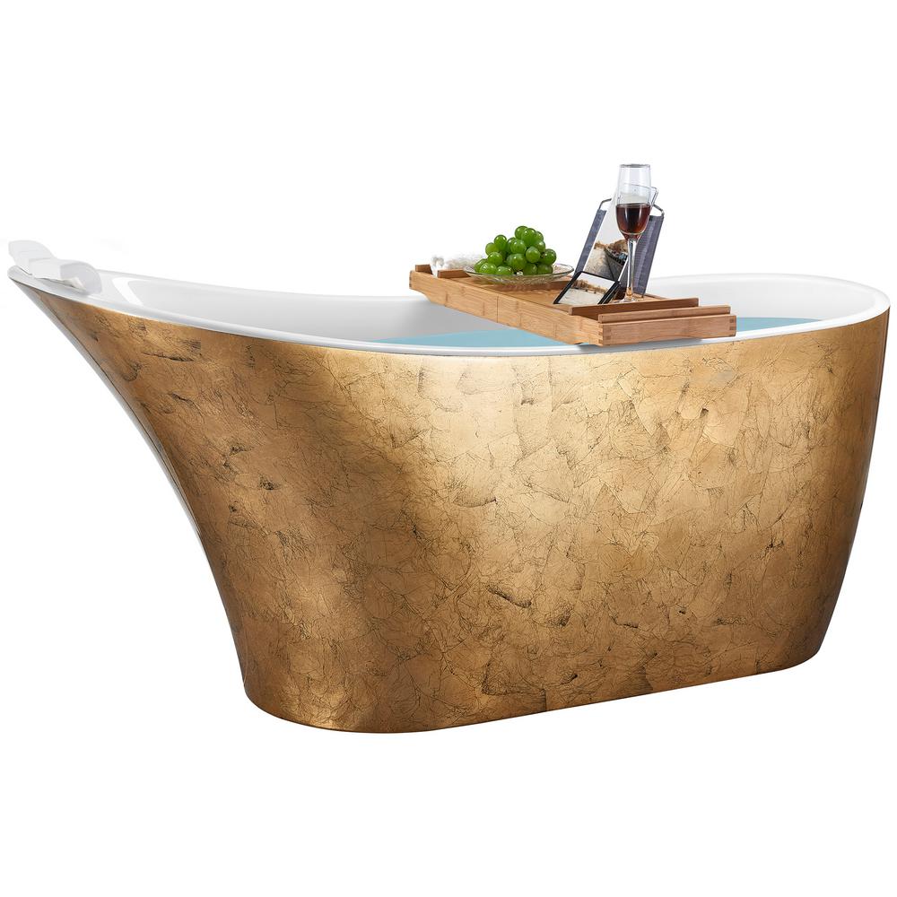 AKDY 59 in. Acrylic Center Drain Curved Single Slipper Flatbottom