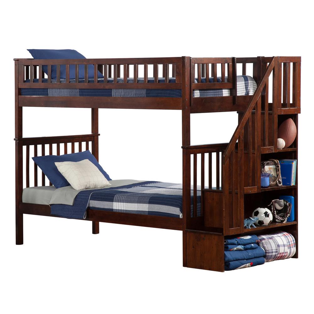 Atlantic Furniture Woodland Walnut Twin Over Twin Staircase Bunk Bed ...