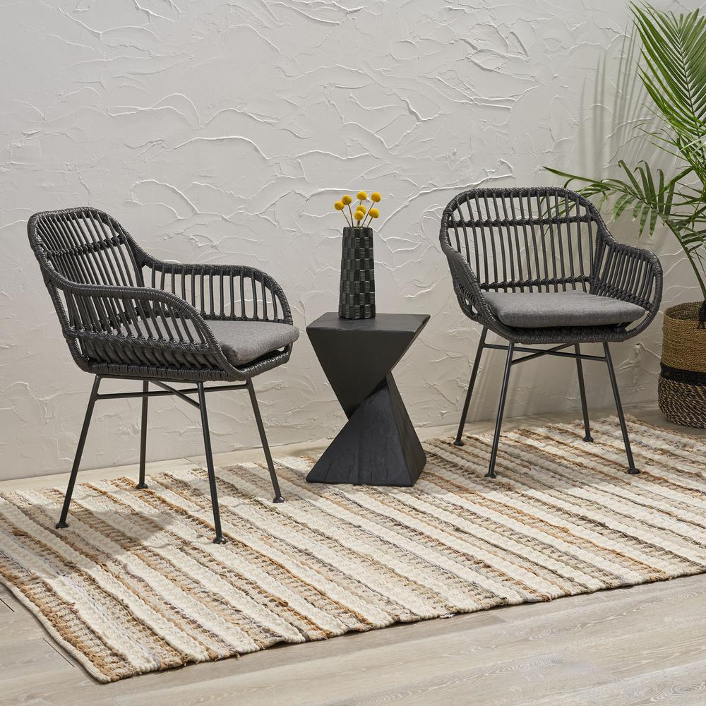 unbranded henning grey and dark grey faux rattan woven chairs set of  267274  the home depot