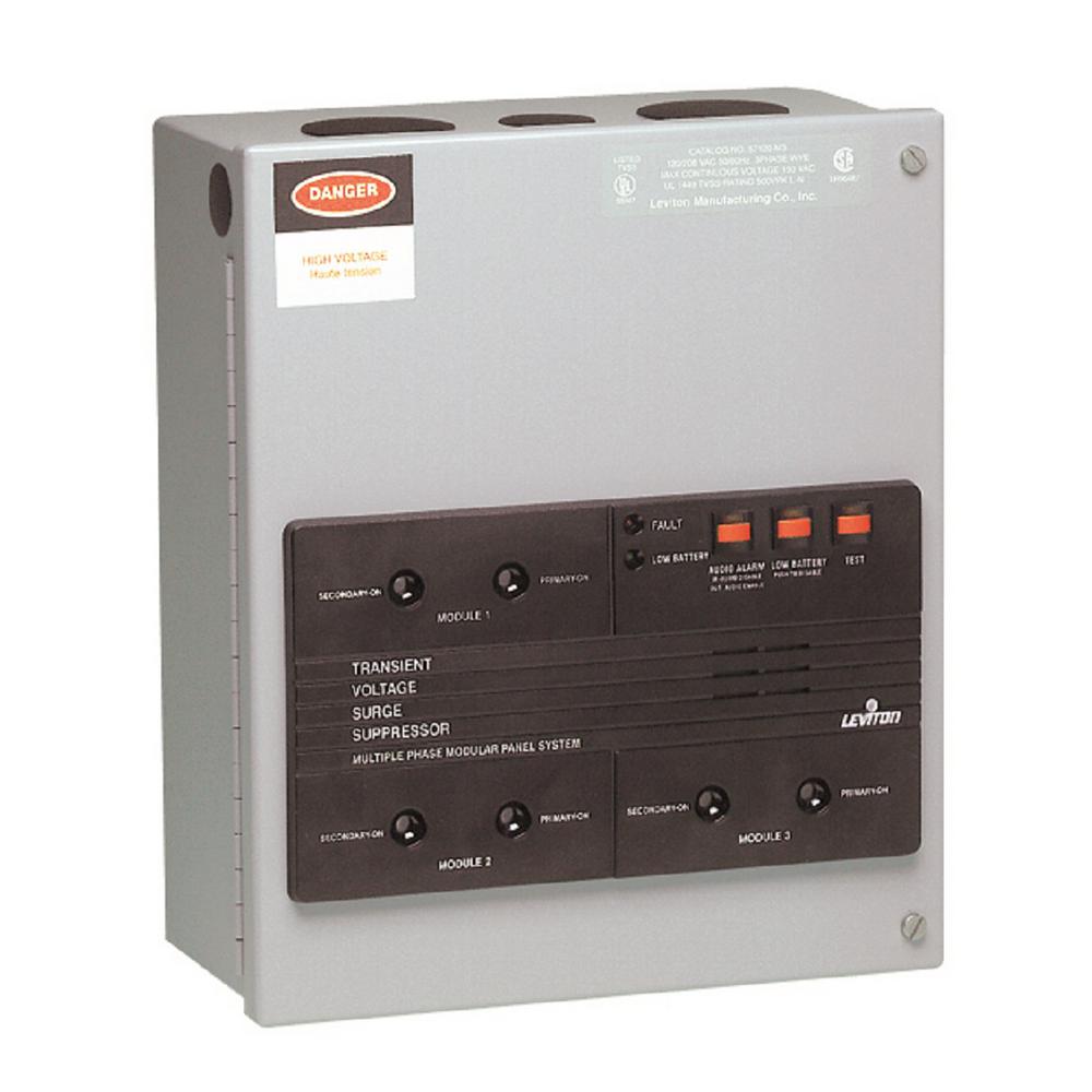 Leviton 1 8 Volt 3 Phase Wye Surge Panel With Replaceable Surge Modules Gray 521 M3 The Home Depot