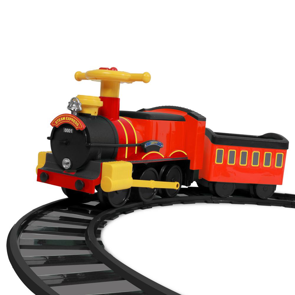 toy riding train on track