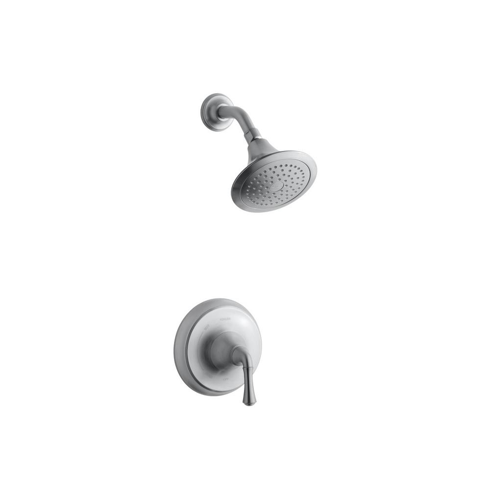 KOHLER Fort Traditional 1 Spray 6 In 2 0 GPM Fixed Showerhead In   Brushed Chrome Kohler Fixed Shower Heads Ts10276 4ae G 64 300 