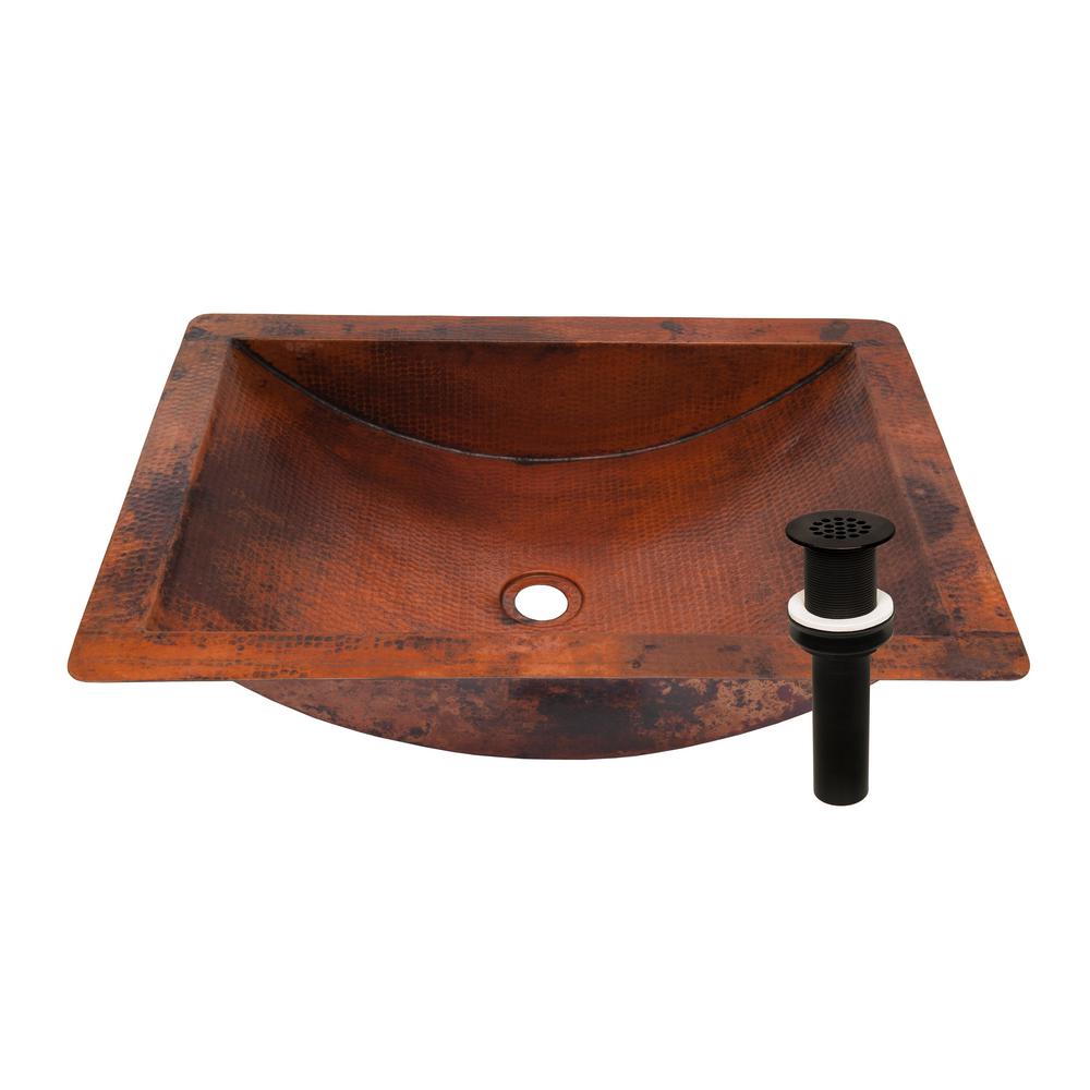 Merida Copper Bathroom Sink In Natural Finish And Oil Rubbed Bronze Strainer Drain Undermount Drop In