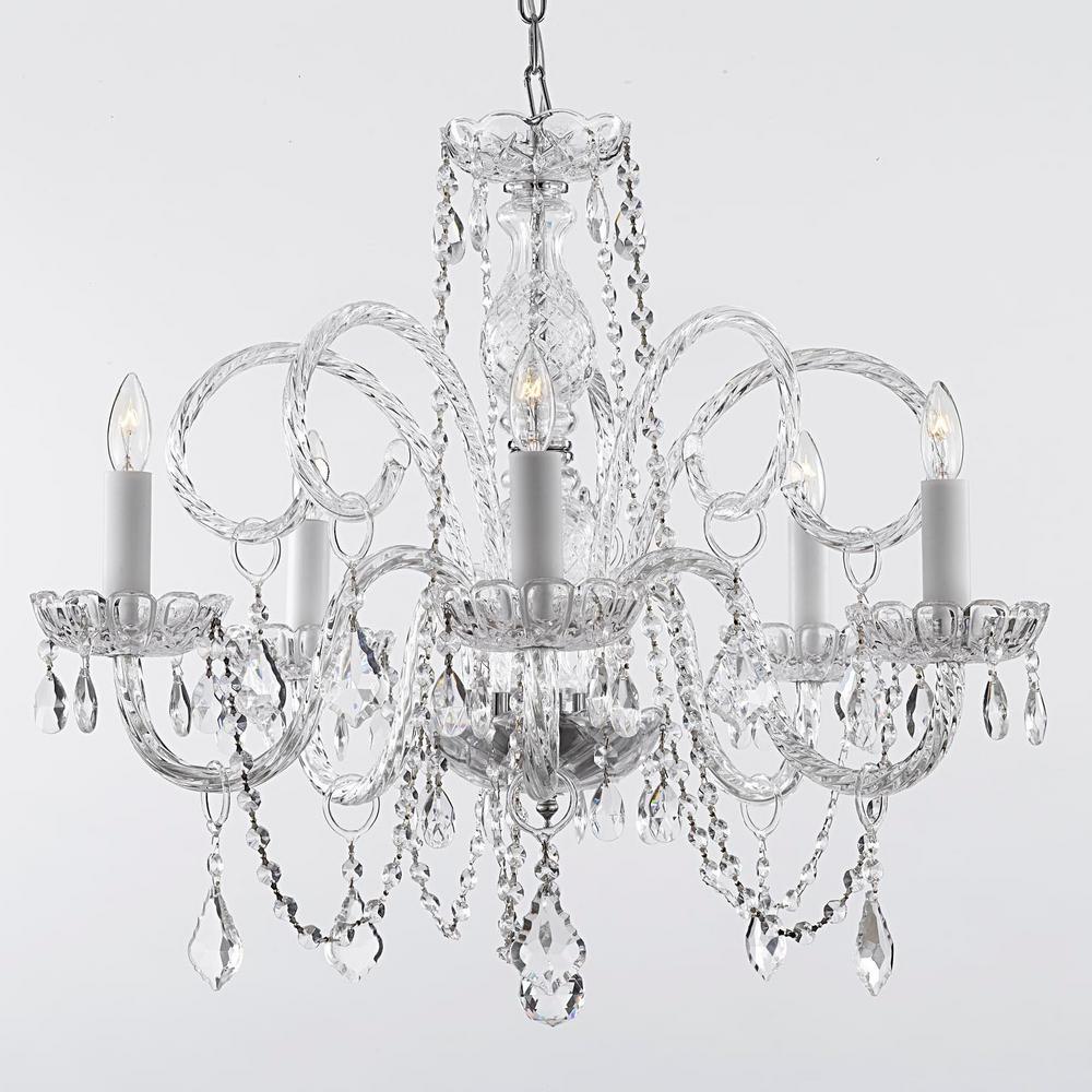 Plug In Clear Chandeliers Lighting The Home Depot Empress 5 Light Crystal Plug In Chandelier