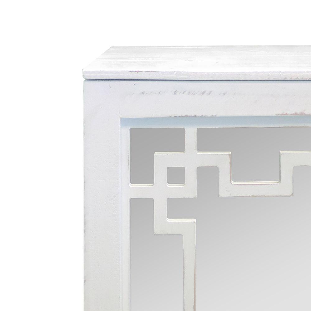 The Urban Port White And Clear Geometric Pattern Wooden Side Table With Mirrored Door Cabinet Upt 205760 The Home Depot