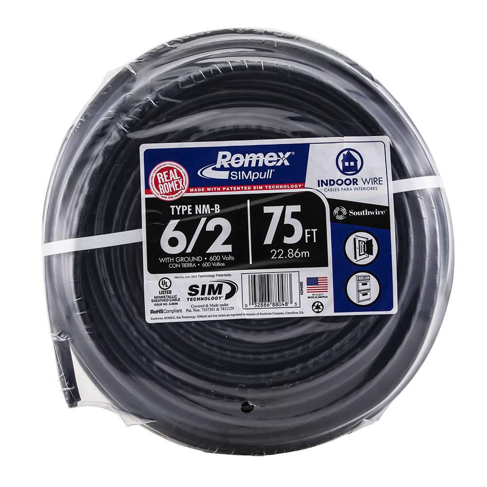 Southwire 75 ft. 6/2 Stranded Romex SIMpull CU NM-B W/G Wire-28894424