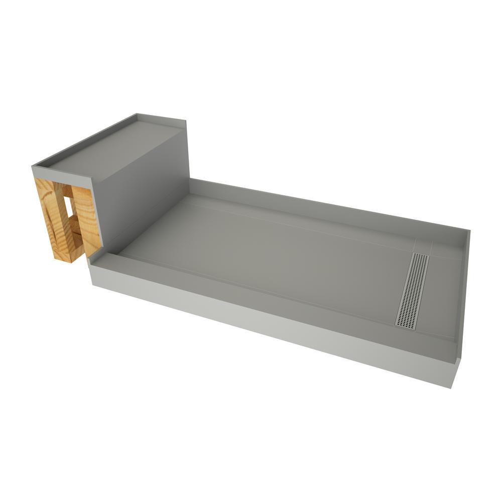 Tile Redi Base N Bench 36 In X 72 Single Threshold Shower Gray And Kit With Right Drain Polished Chrome