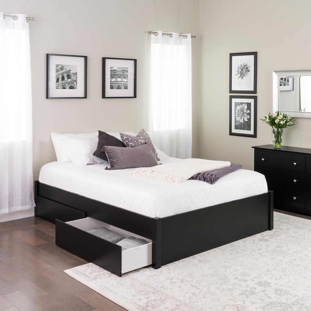 Prepac Select Black Queen 4 Post Platform Bed With Drawers Bbsq 1302 4k The Home Depot Black Queen 4 Post Platform Bed, Platform Beds With Storage Queen Size Mattress