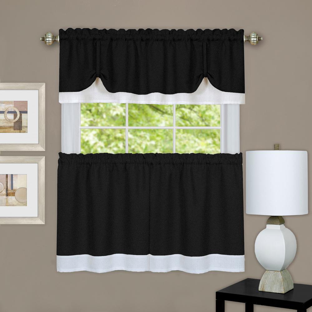 Achim Darcy Black/White Polyester Tier and Valance Curtain Set - 58 in