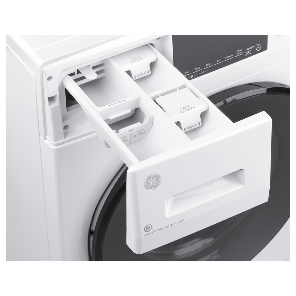 in White ft GE GFQ14ESSNWW 24 Electric Front Load Washer Dryer Combo with 2.4 cu Electronic Touch 14 Cycles Capacity