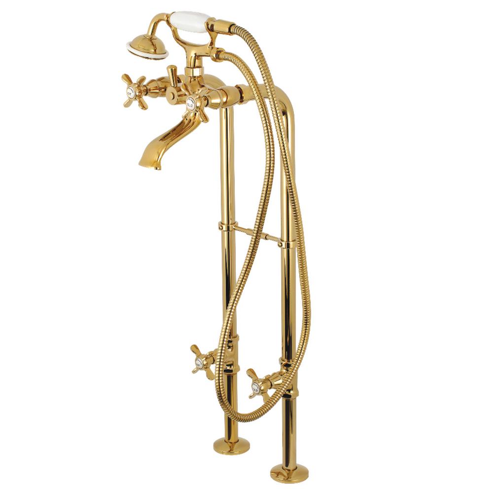 Kingston Br Lever 3 Handle Freestanding Floor Mount Claw Foot Tub Faucet With Hand Shower In Polished Kingston Br Lever 3 Handle Freestanding Floor Mount Claw Foot Tub Faucet With Hand Shower In Polished