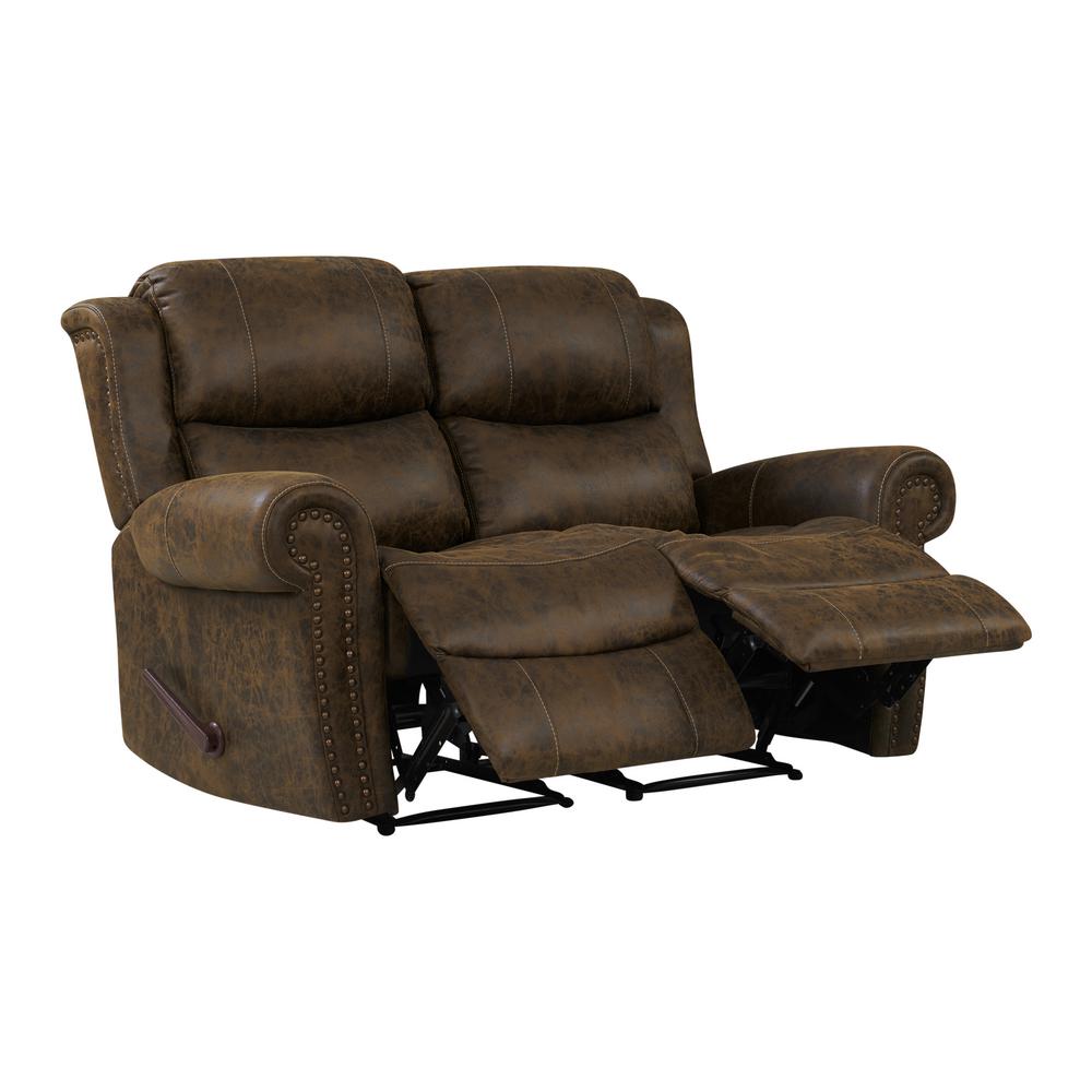ProLounger Distressed Saddle Brown Faux Leather 2Seat Rolled Arm Wall