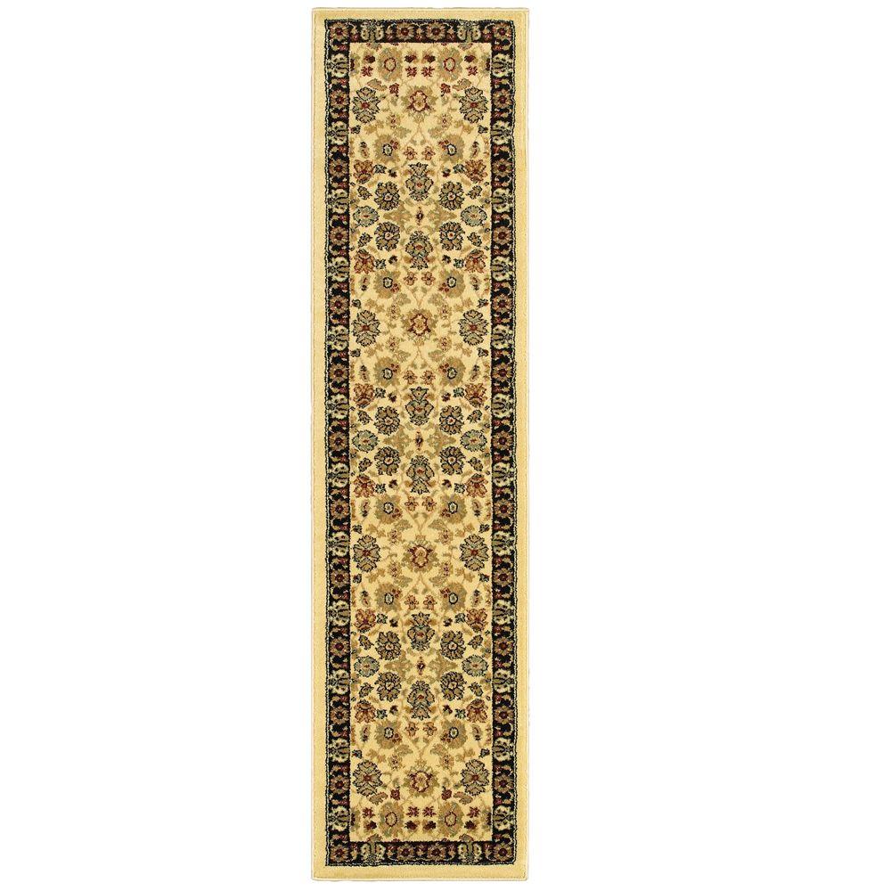 LR Resources Traditional Cream and Black Rug Runner 1 ft. 10 in. x 7 ft