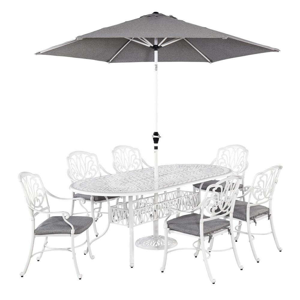 Home Styles Floral Blossom White 7Piece Patio Dining Set with Umbrella55623486 The Home Depot