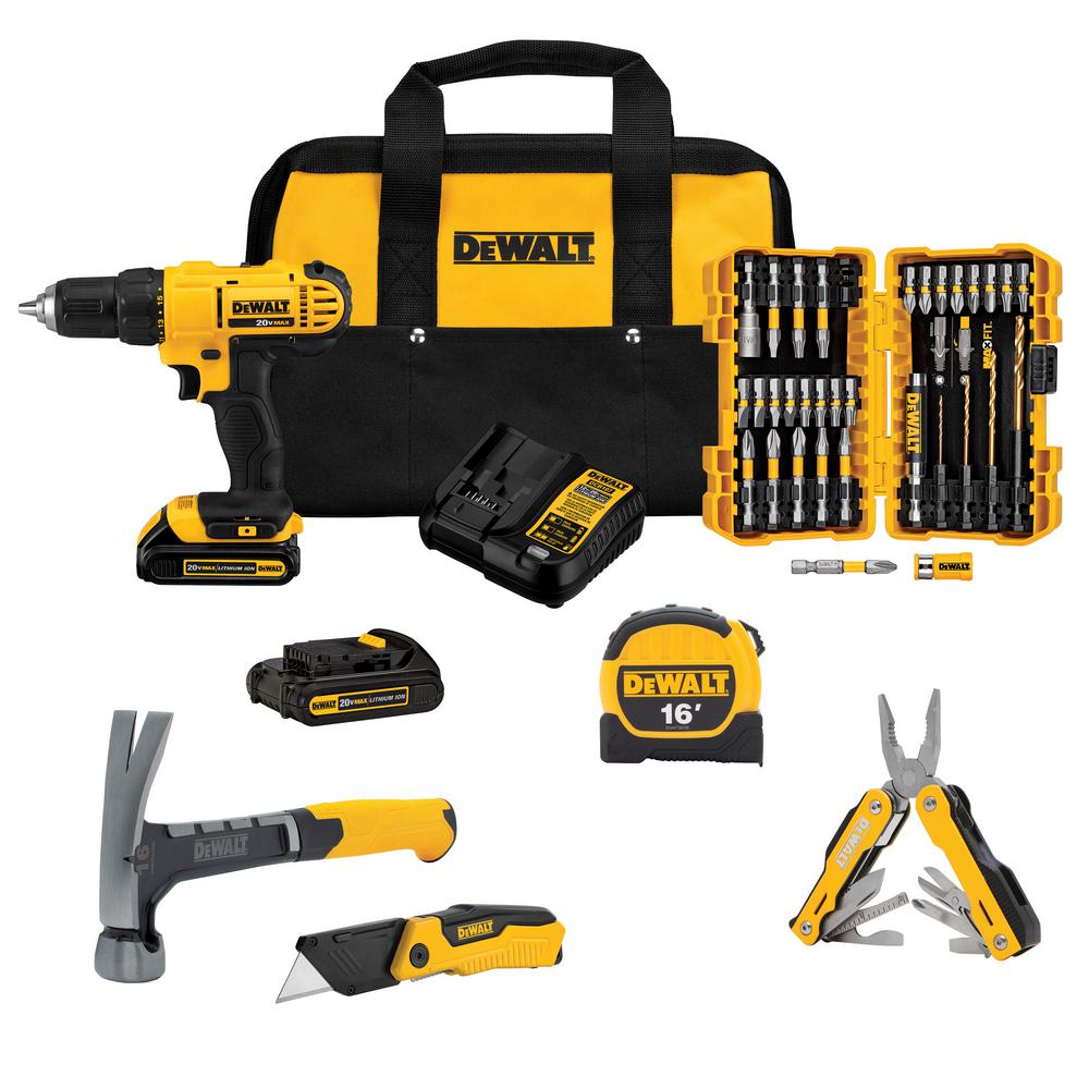 DEWALT 20-Volt MAX Lithium-Ion Cordless 1/2 in. Drill / Driver with (2) Batteries, Charger and Hand Tools (New Homeowners Kit) was $179.0 now $109.0 (39.0% off)