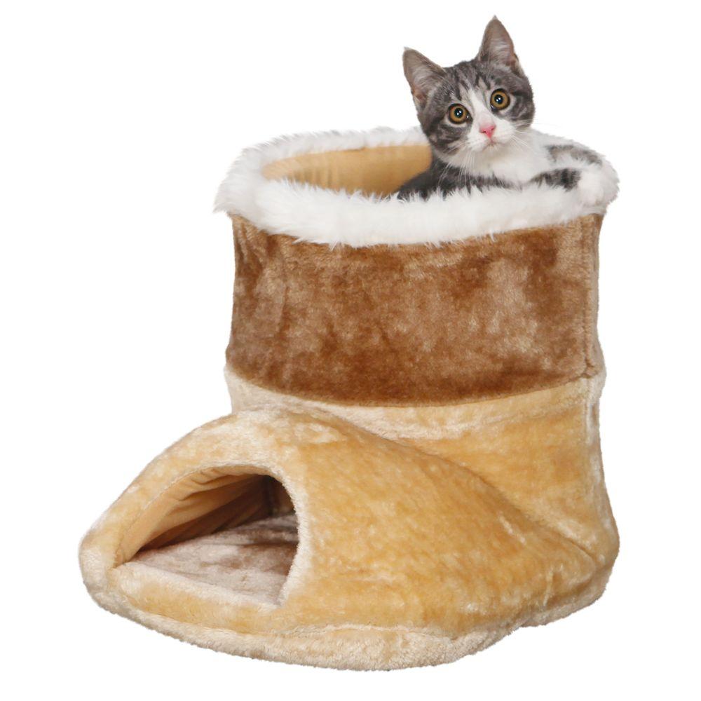TRIXIE Beige/Brown Cuddly Boot Cat Condo36388 The Home Depot