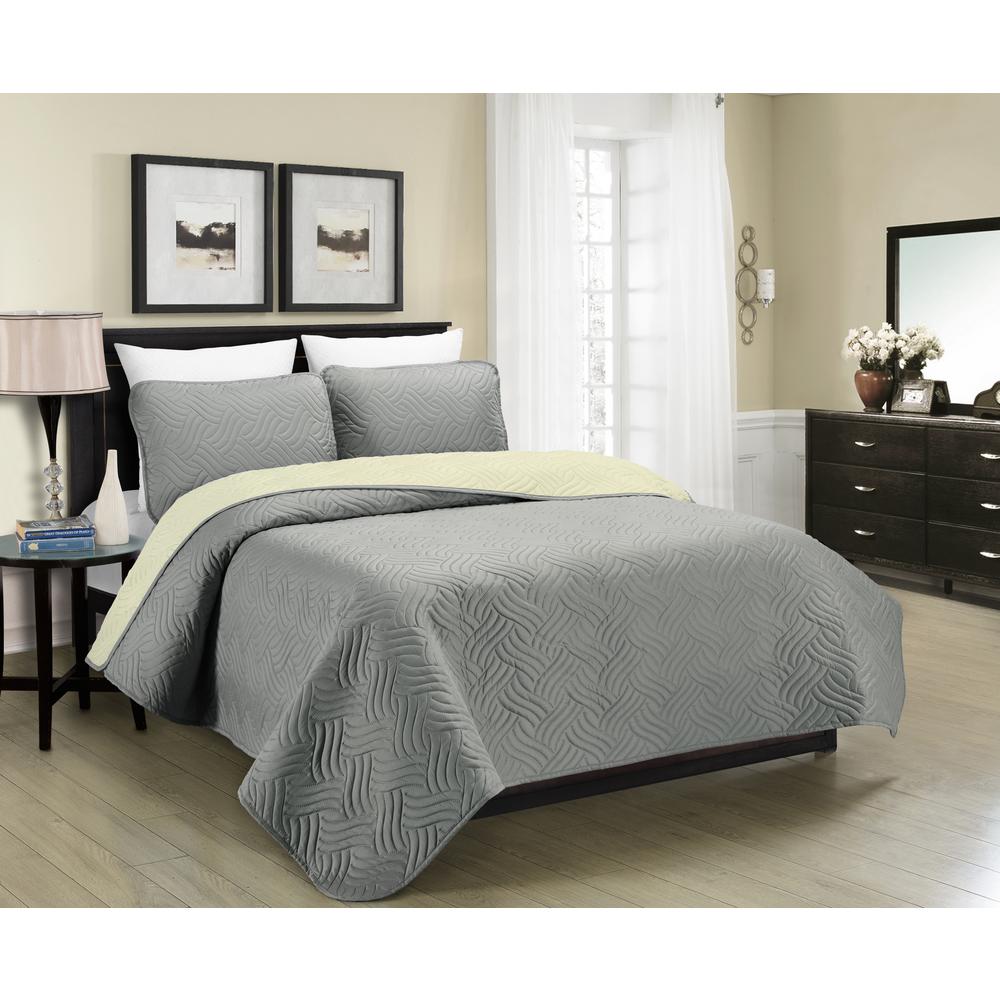 Morgan Home Allison Reversible 3 Piece Grey Cream Full Queen Quilt