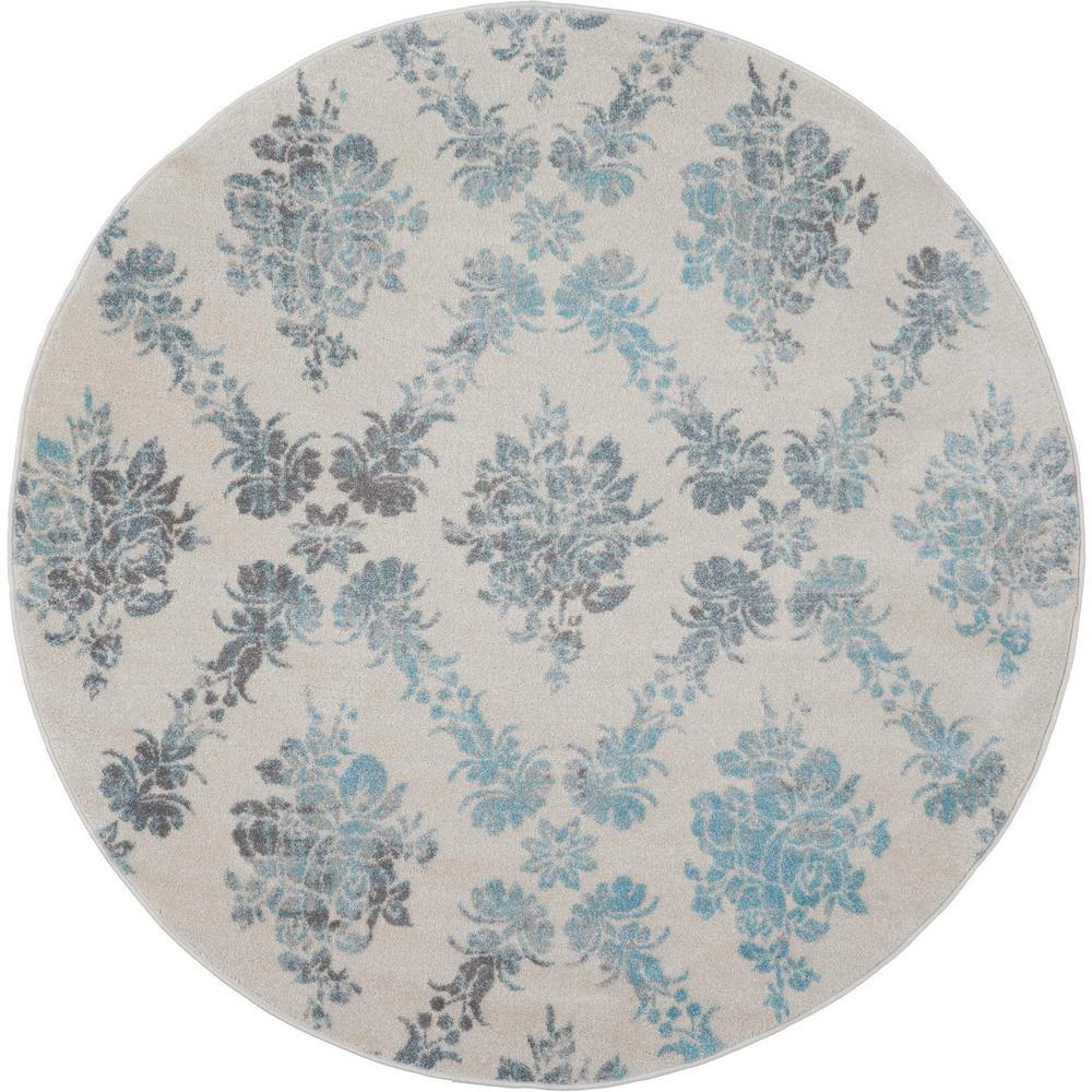 Nourison Tranquil TRA09 Turquoise And White 5' Round Vintage Area Rug ...