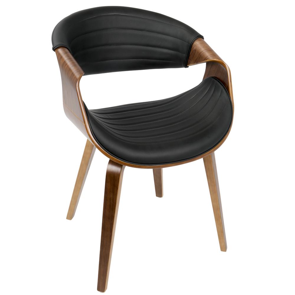 Lumisource Symphony Mid-Century Walnut and Black Modern Dining/Accent Chair with Faux Leather-CH 