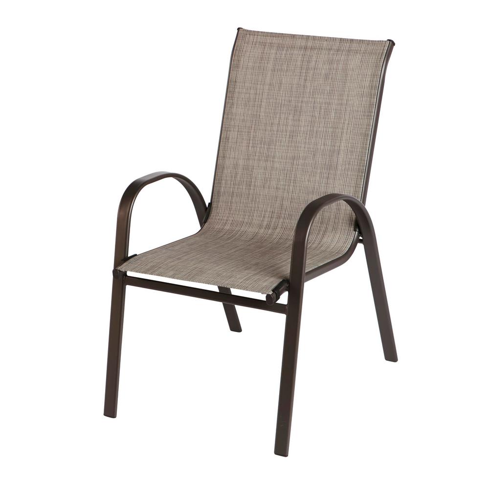 Stylewell Mix And Match Stackable Brown Steel Sling Outdoor Patio Dining Chair In Riverbed Taupe Fcs00015j Rb The Home Depot