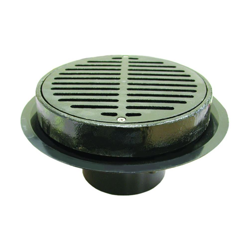 4 in. PVC Caulk Traffic Floor Drain with Cast-Iron Grate and Ring ...