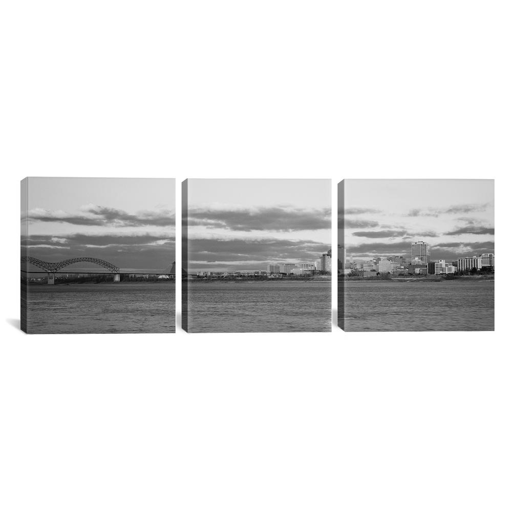 Icanvas Memphis Panoramic Skyline Cityscape Black White Dusk