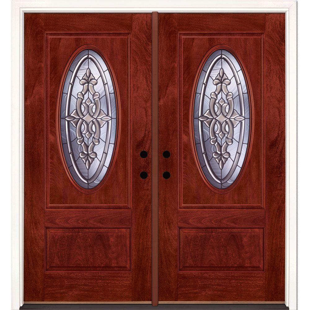 Allure Iron Doors Windows 74 In X 82 Eyebrow St Andrews Dark 74 In X81 625 Silverdale Patina 3 4 Oval Lite Stained