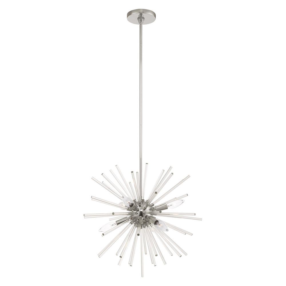 Livex Lighting Utopia 6 Light Polished Chrome Starburst Pendant Chandelier With Clear Crystal Rods Livex Lighting Utopia 6 Light Polished Chrome Starburst Pendant Chandelier With Clear Crystal Rods