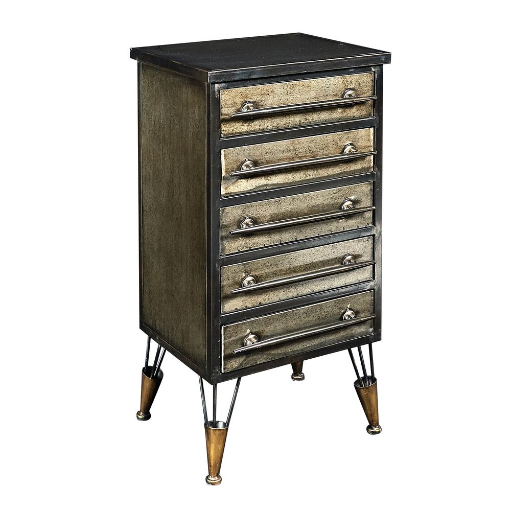 Linon Home Decor Cade Industrial Metal Chest Accent Cabinet With