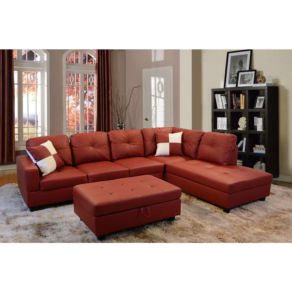 Red Right Chaise Sectional With Storage Ottoman Sh094b The Home Depot Undefined Red Right Chaise Sectional With Storage Ottoman