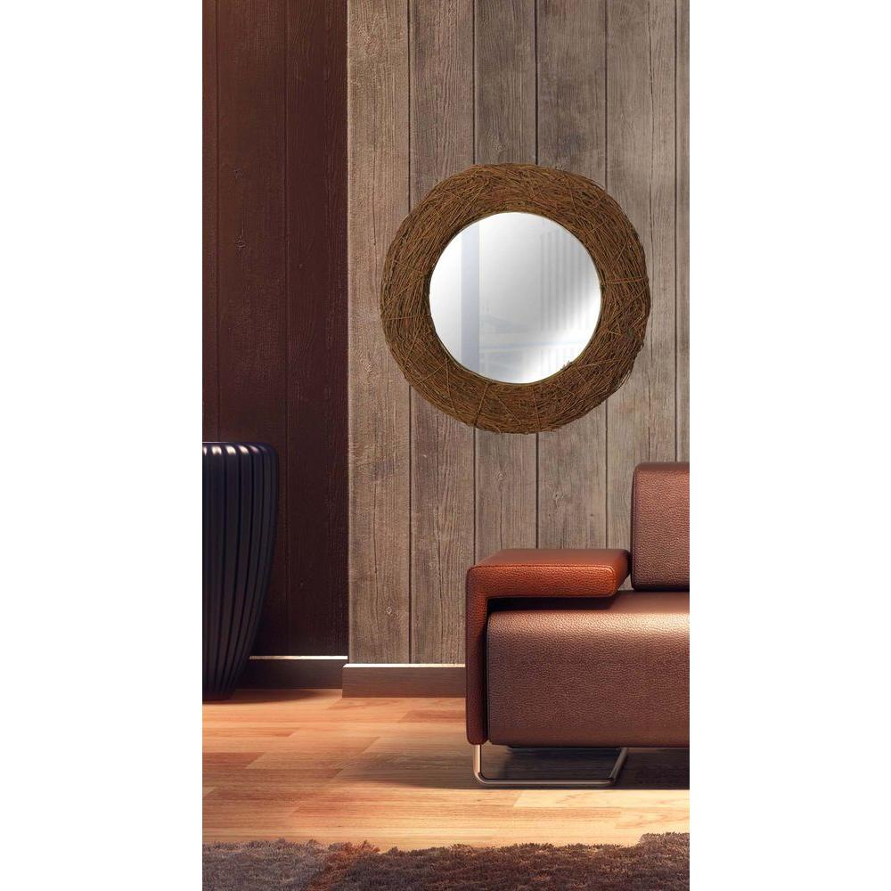 Harvest 33 In X Round Natural Rattan Wall Mirror