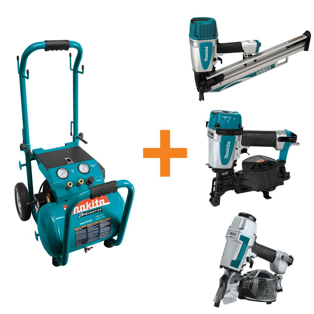 Makita 5.2 Gal. 3.0 HP Electric Single Tank Air Compressor and Nailers Bundle... by Makita
