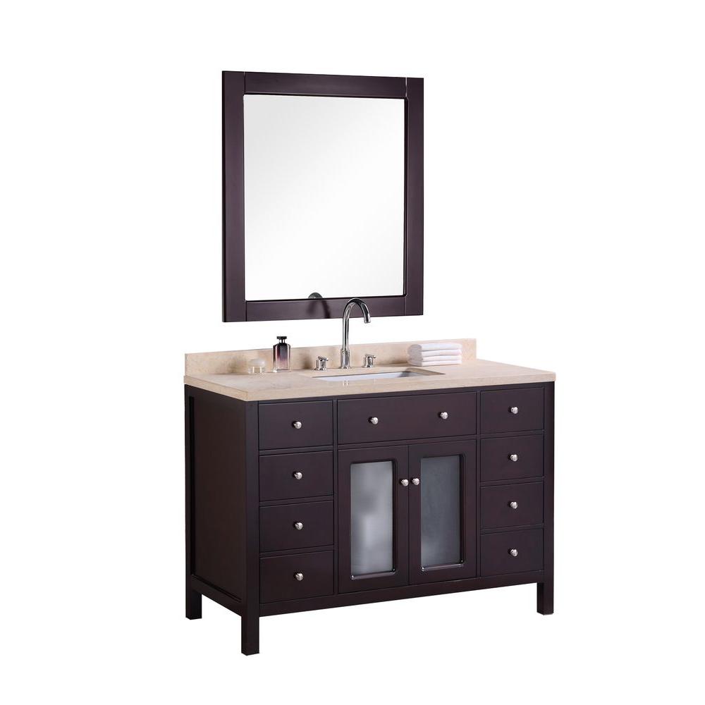 Design Element 48 in. W x 22 in. D Vanity in Espresso with Natural Marble Vanity Top in