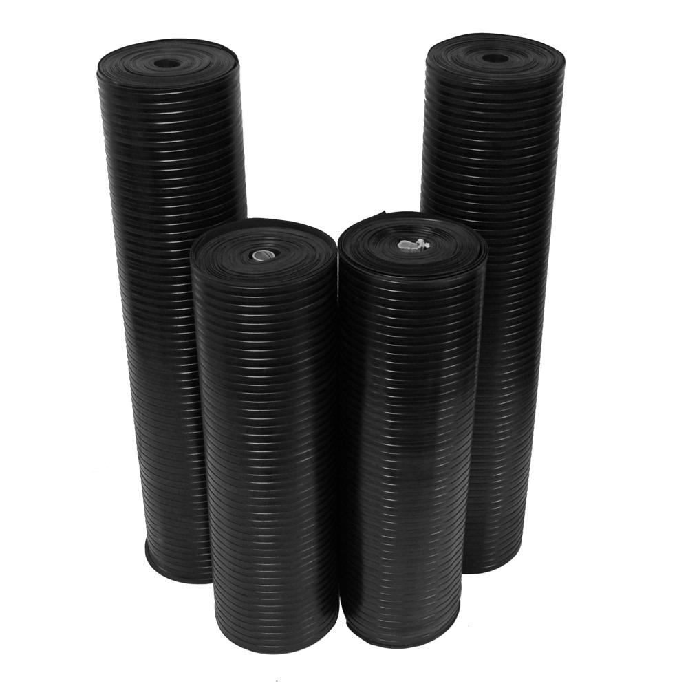 Rubber Cal Corrugated Wide Rib 4 Ft X 8 Ft Black Rubber Flooring 32 Sq Ft