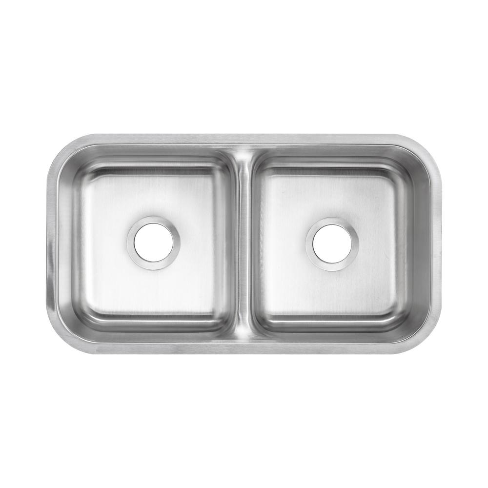 Glacier Bay Undermount 18 Gauge Stainless Steel 32 In 0 Hole Low Divider Double Bowl Kitchen Sink