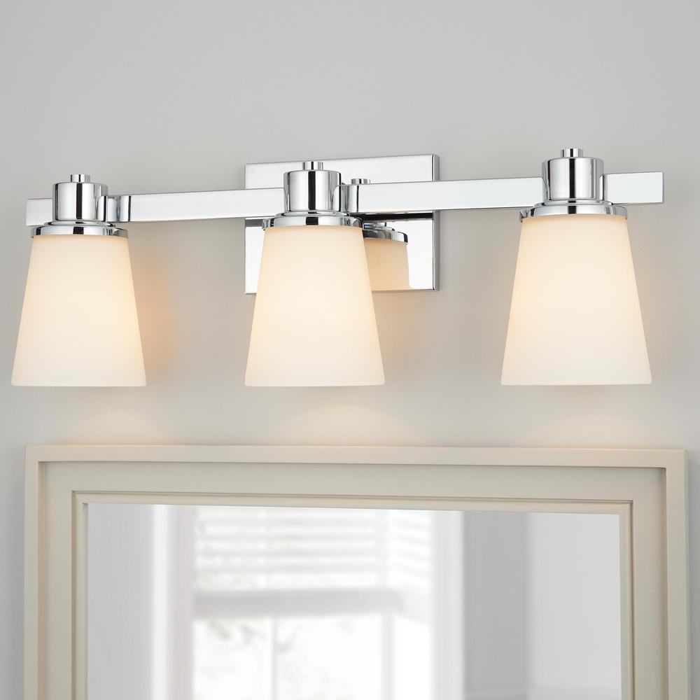 Hampton Bay 3 Light Chrome Vanity Light With Etched Glass Shades 473 686