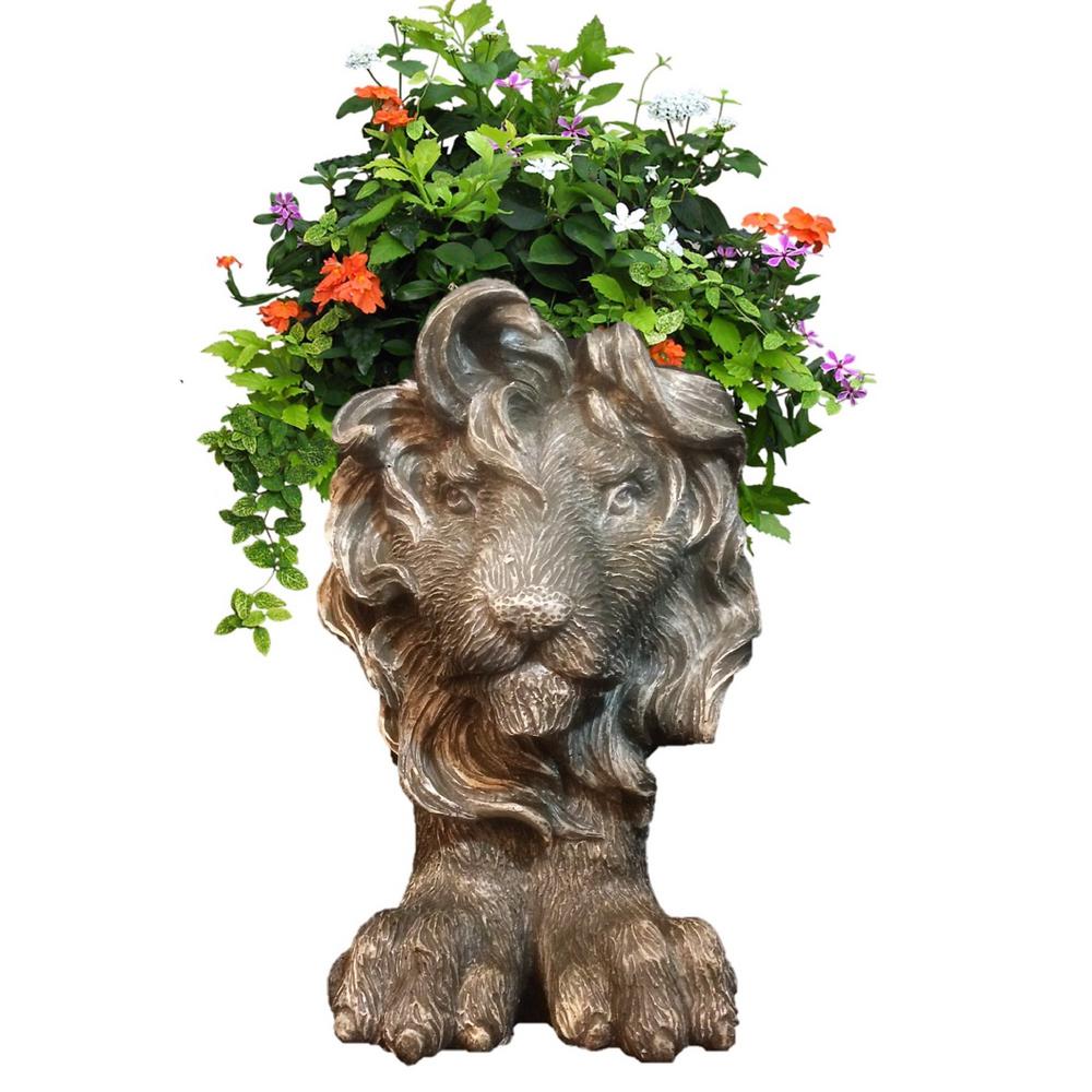 Homestyles 18 In Graystone Lion Muggly Mascot Animal Statue Planter Graystone Lion Muggly Mascot Animal Statue Planter Holds A 7 In