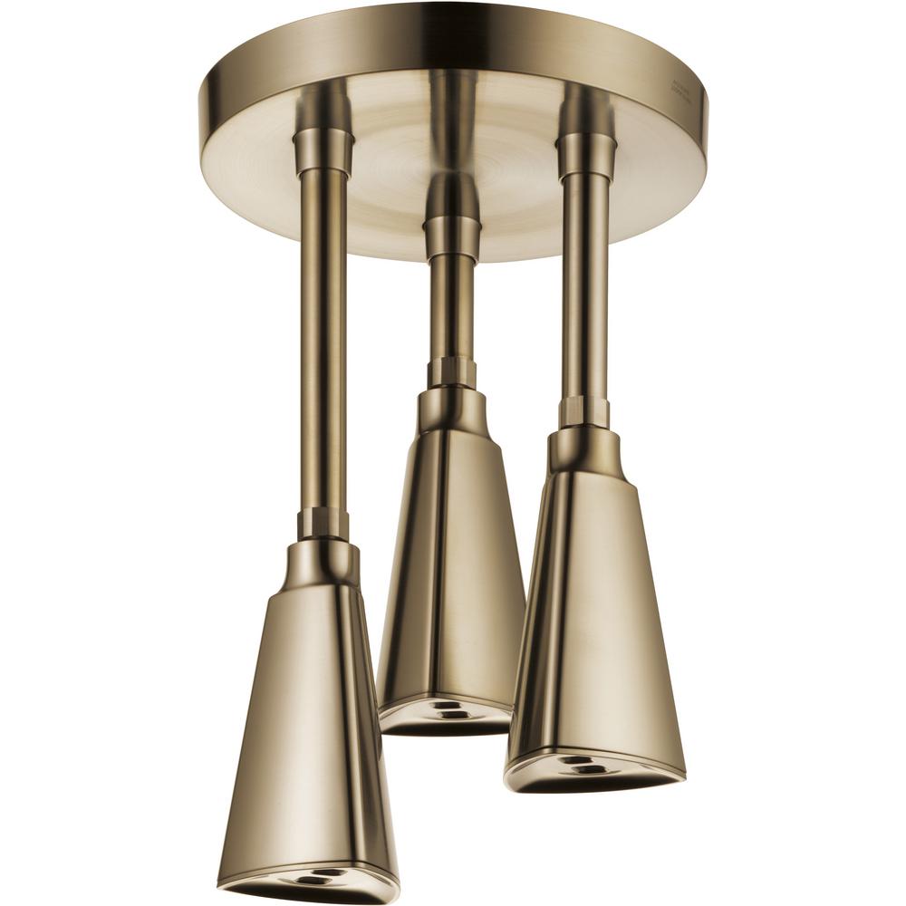 Delta Zura Pendant 1 Spray 3 2 In Triple Ceiling Mount Fixed Rain H2okinetic Shower Head In Champagne Bronze