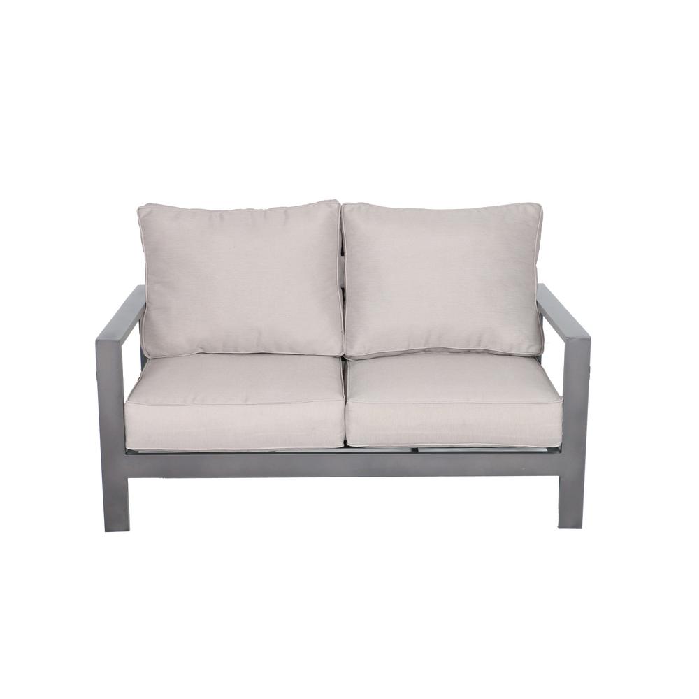 Envelor Tahiti Patio Aluminum Outdoor Loveseat With Olefin Light Grey Silver Cushions