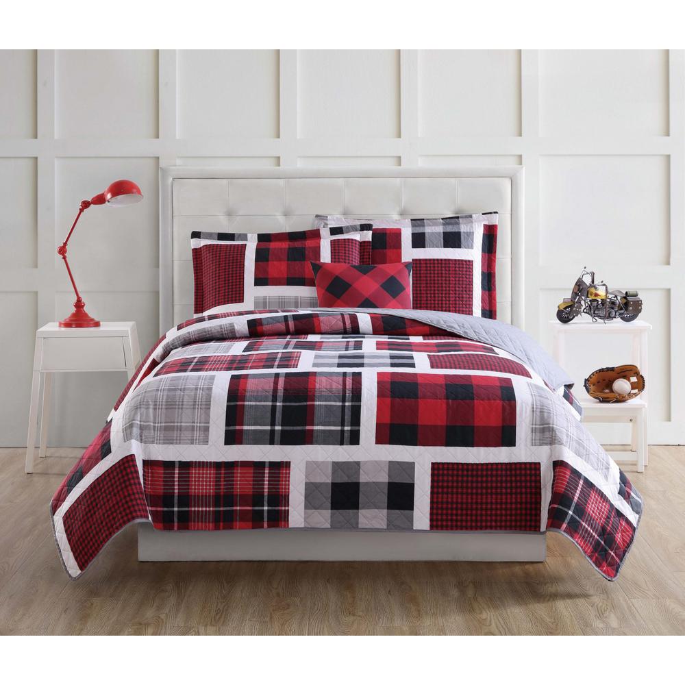 My World Buffalo 3 Piece Red And Black Twin Quilt Set Qs1938tw3