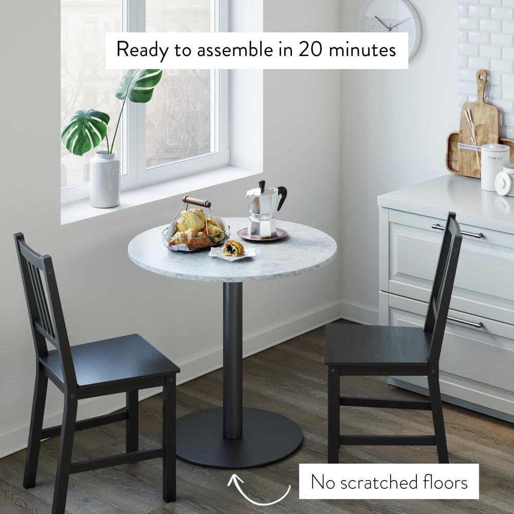 Nathan James Lucy White Carrara Faux Marble Table Top And Black Pedestal Base Modern Kitchen Or Dining Table 42001 The Home Depot