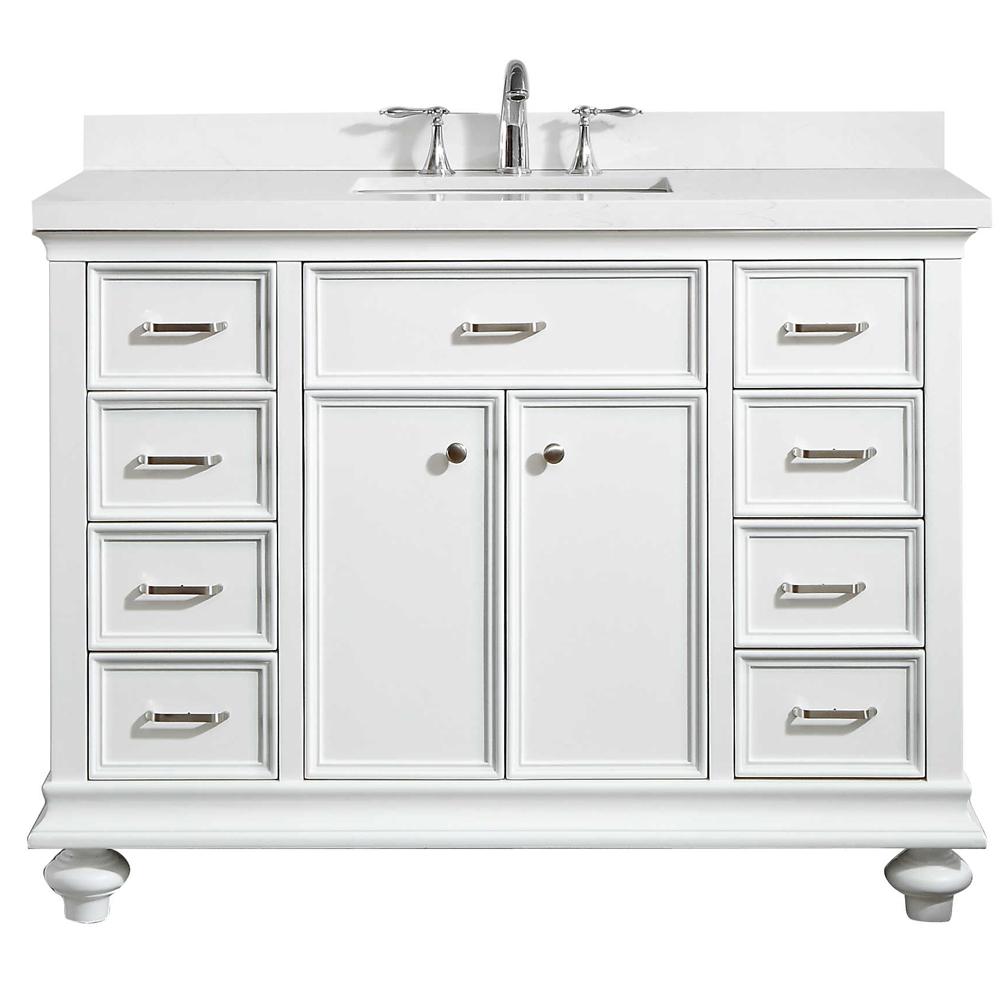 Roswell Charlotte 48 In W X 22 D 36 H Vanity White With Quartz Top Basin