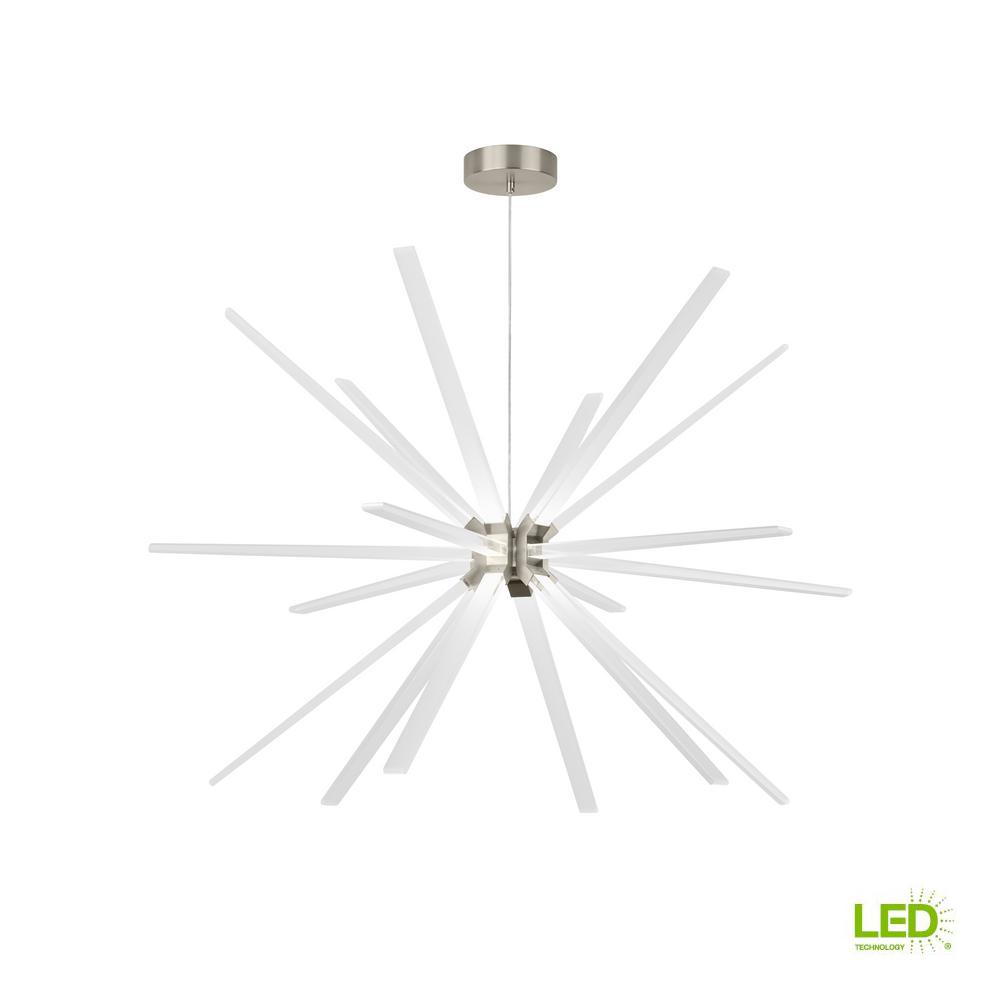 Nickel Led Chandeliers Lighting The Home Depot W 35 1 Watt Satin Nickel Integrated Led Chandelier