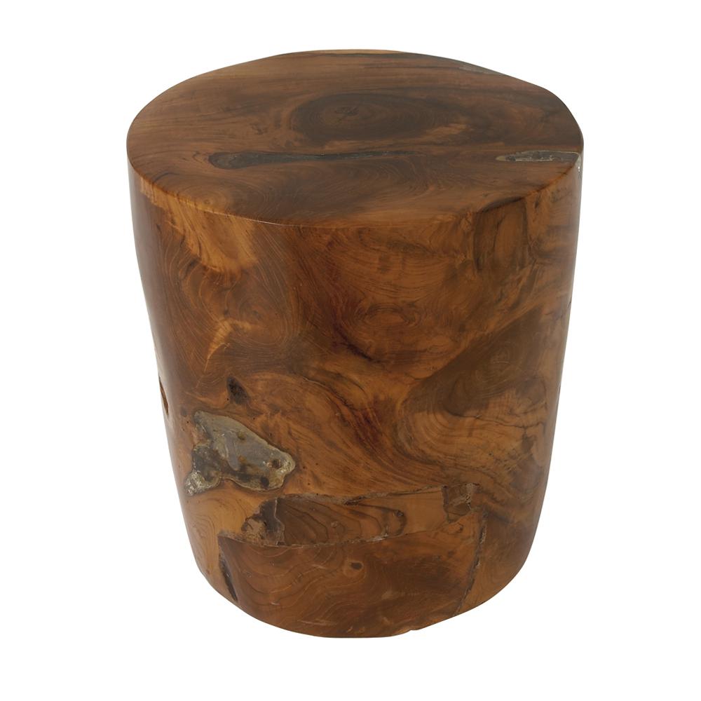 Cherry Brown Teak And Resin Tapered Round Block Stool Accent Table